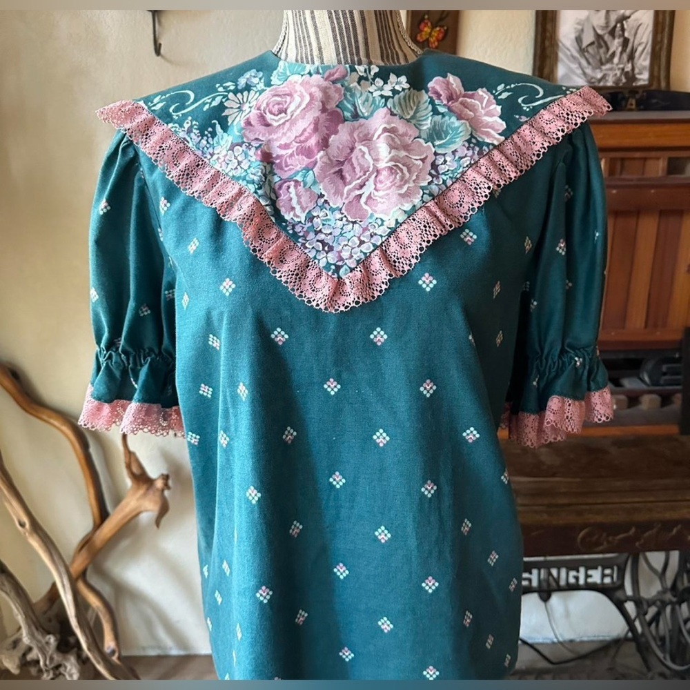 Vintage 80s Cotton Hand Made 2 Piece Western Dancing Set Size L Fit And Flare - Picture 4 of 9